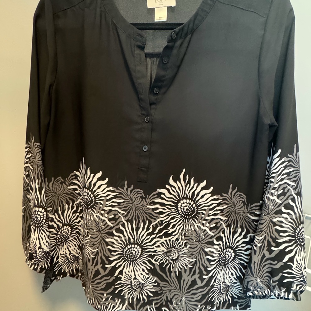 LOFT Black and White Floral Blouse